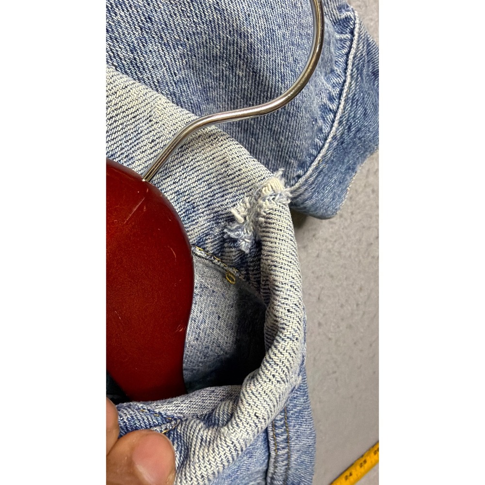 Lee Denim Jacket Mens 46 Blue Vintage 80s Trucker Distressed Acid Wash Patched - Picture 12 of 16